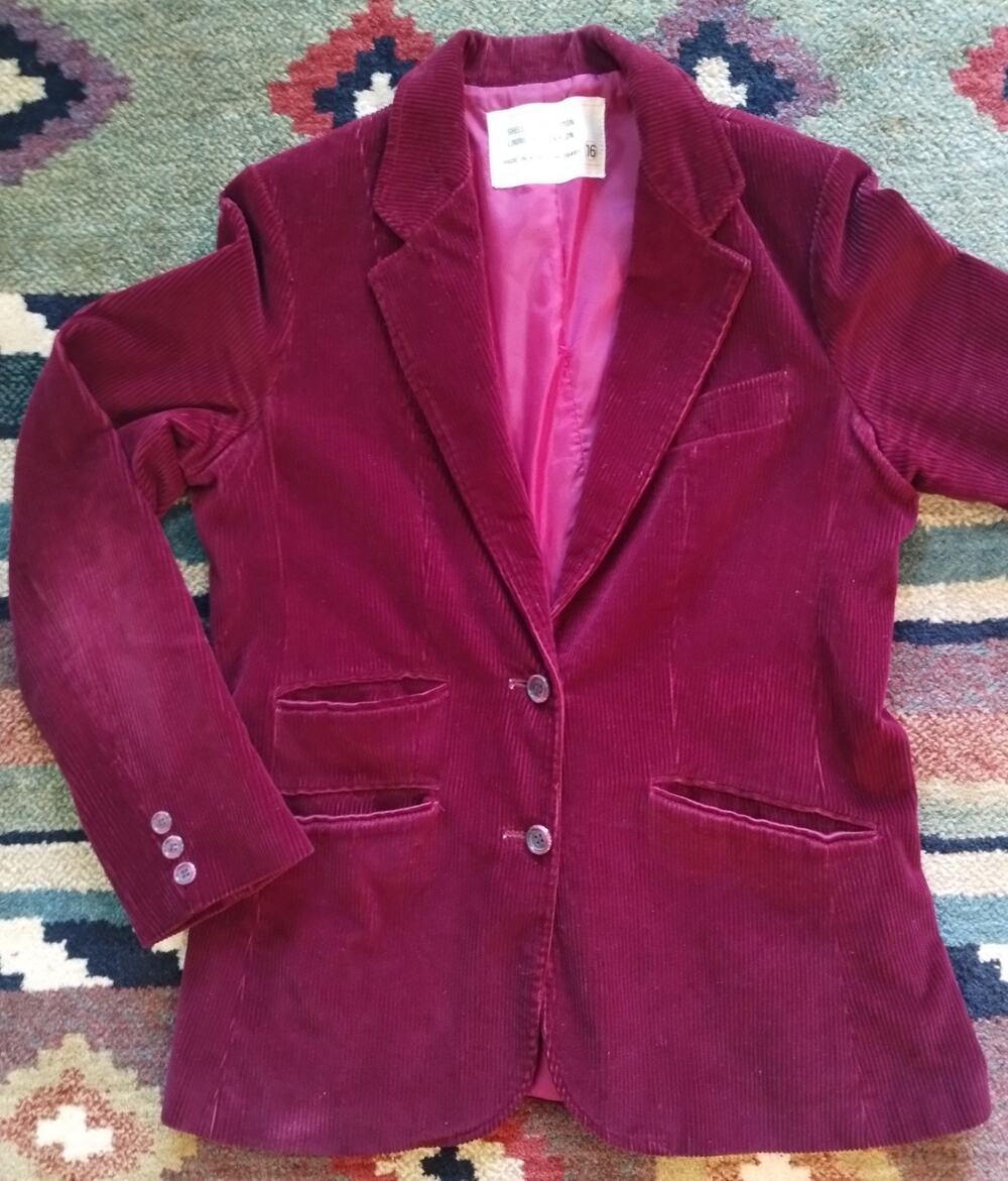 Vintage Red Thick Textured Corduroy Jacket Blazer Lined Pocketed Women’s Size 16
